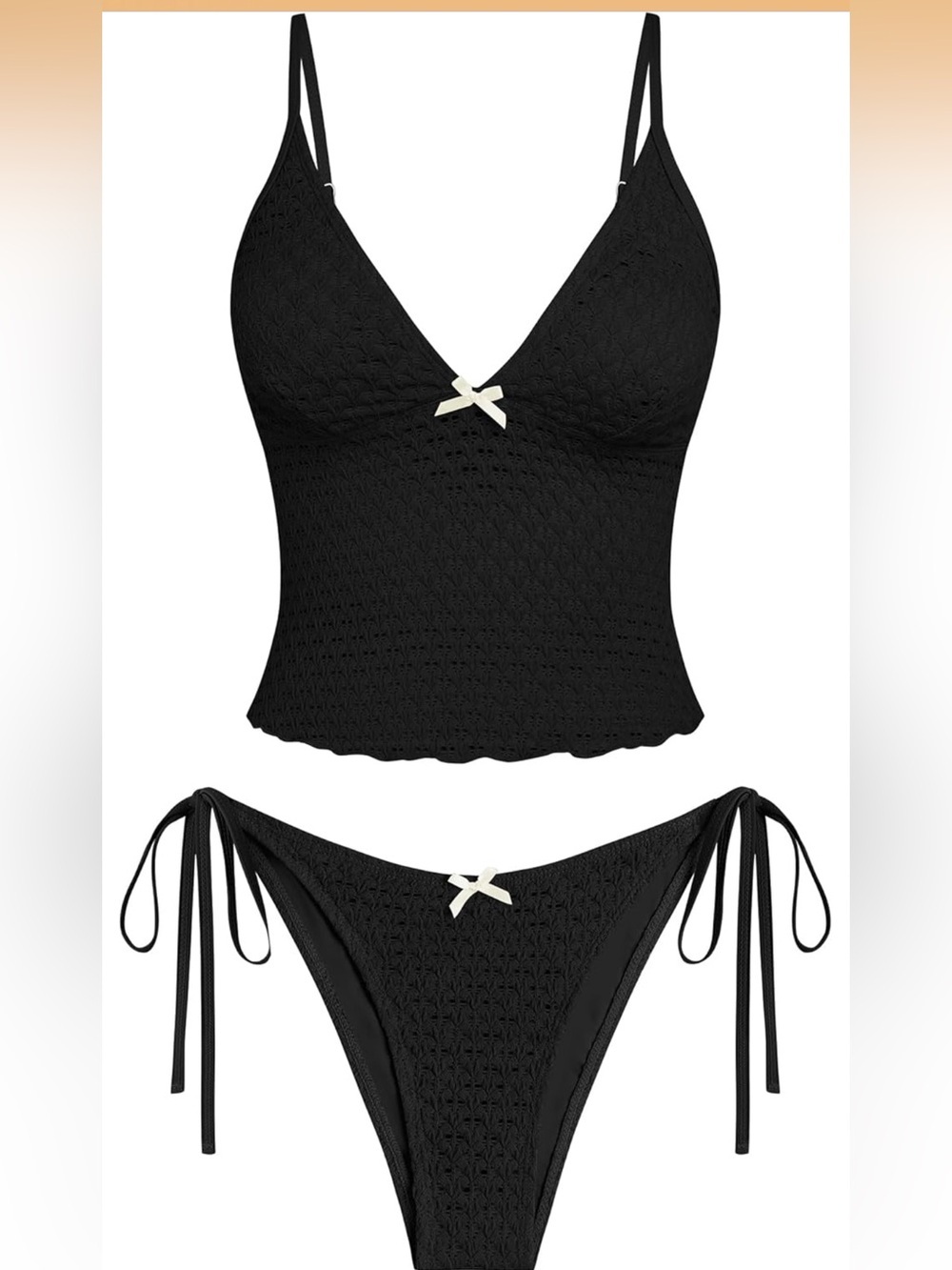 Tankini Swimsuit Lace Jacquard Bowknot Decor Tummy Control High Cut 1629/bb10-1